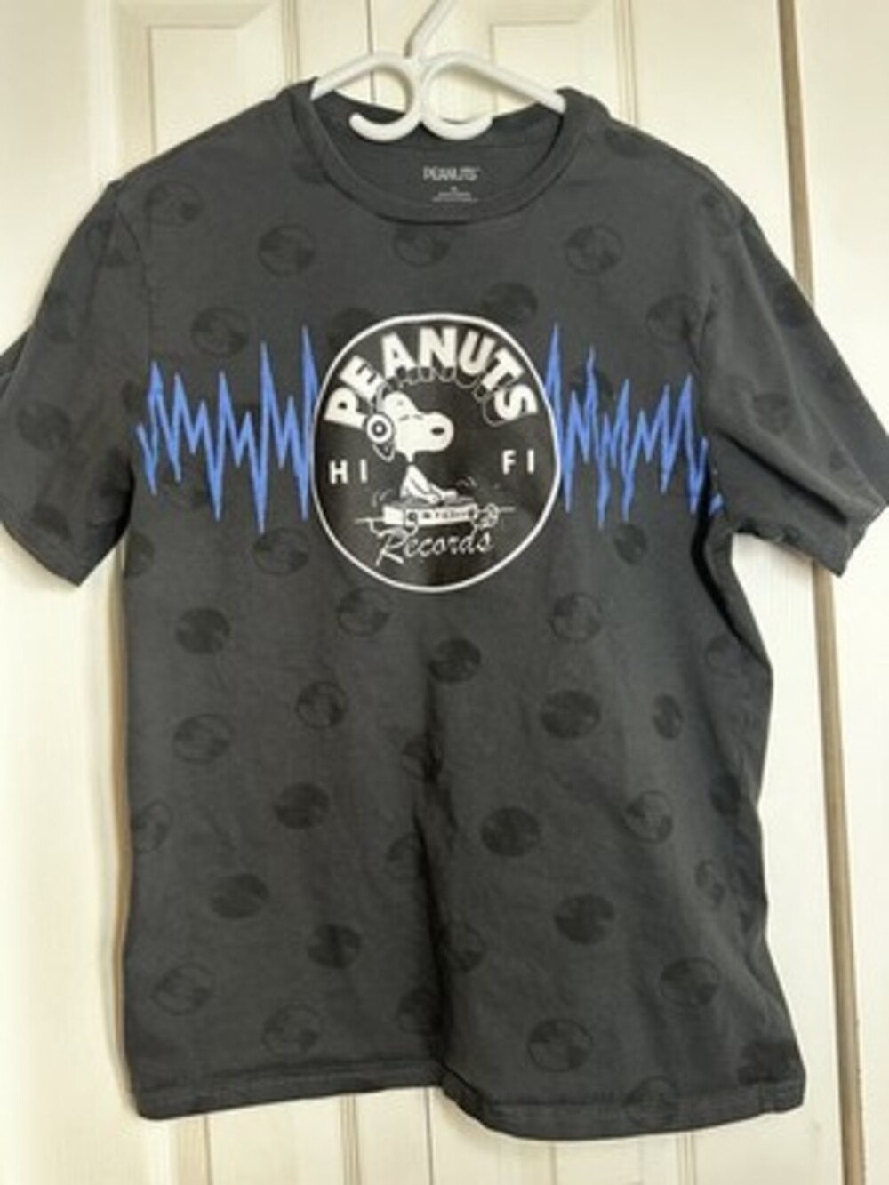 Peanuts Snoopy DJ Records Graphic T-Shirt Charcoal Grey Large #67